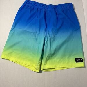 Hurley Board Shorts Boys Large 10/12 Blue Green Swim Trunks Beach Surf